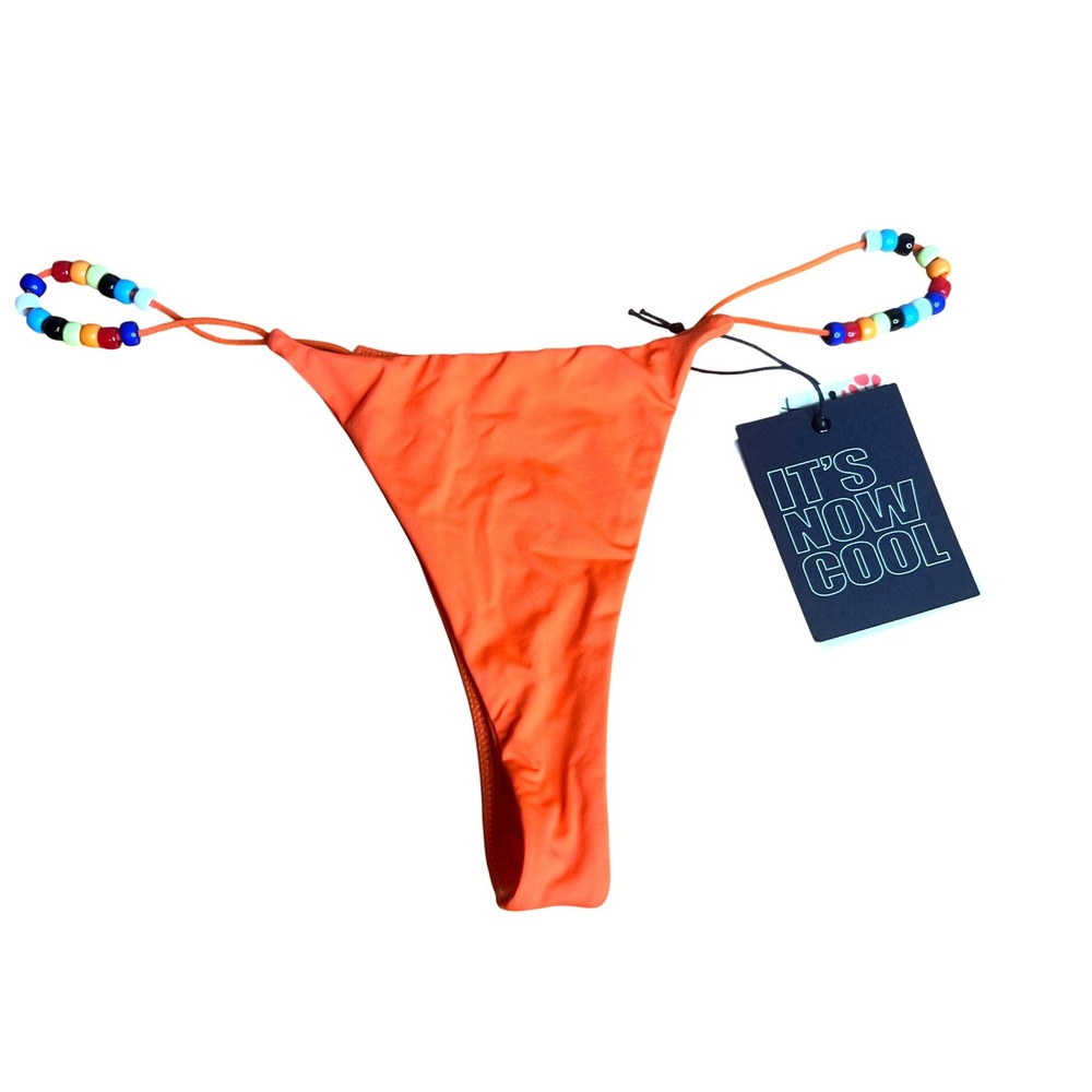 It's Now Cool X Fre People Beaded String Bikini Bottom Size L Orange Thong NWT